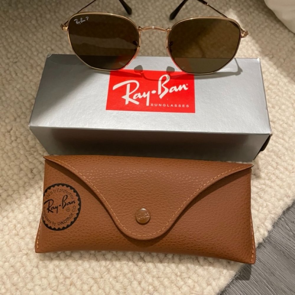 Ray-Ban Hexagonal Flat Sunglasses (RB3548N 912443 54-21) - Gold/Brown